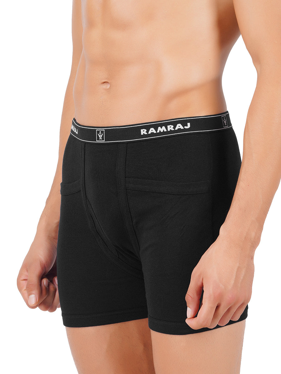 Men 100% Combed Cotton Black Pocket Trunk Plus Size Softex (Pack of 2)