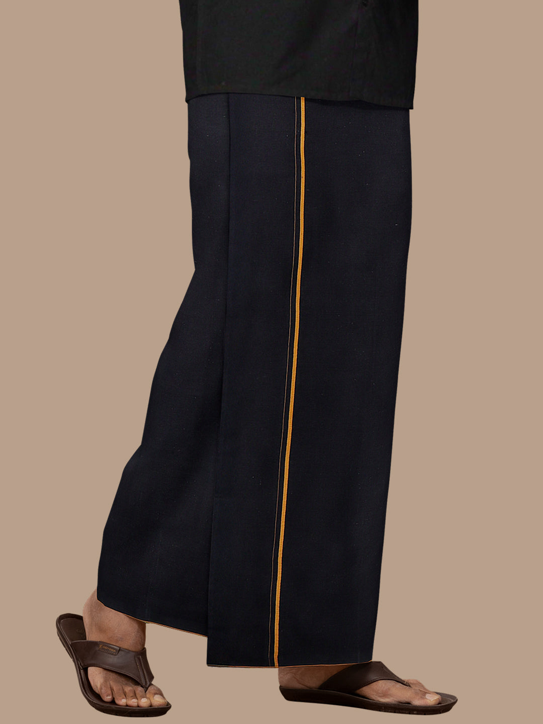 Men 100% Cotton Single Layer Black Dhoti with Assorted Border Poojan SB
