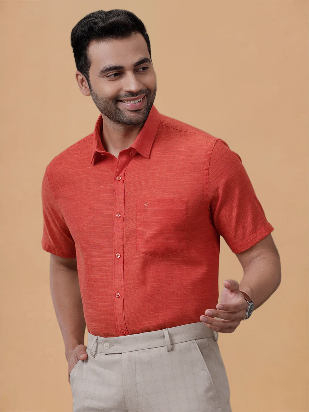 Cotton Rich Bright Red Regular Fit Shirt T28 TD6