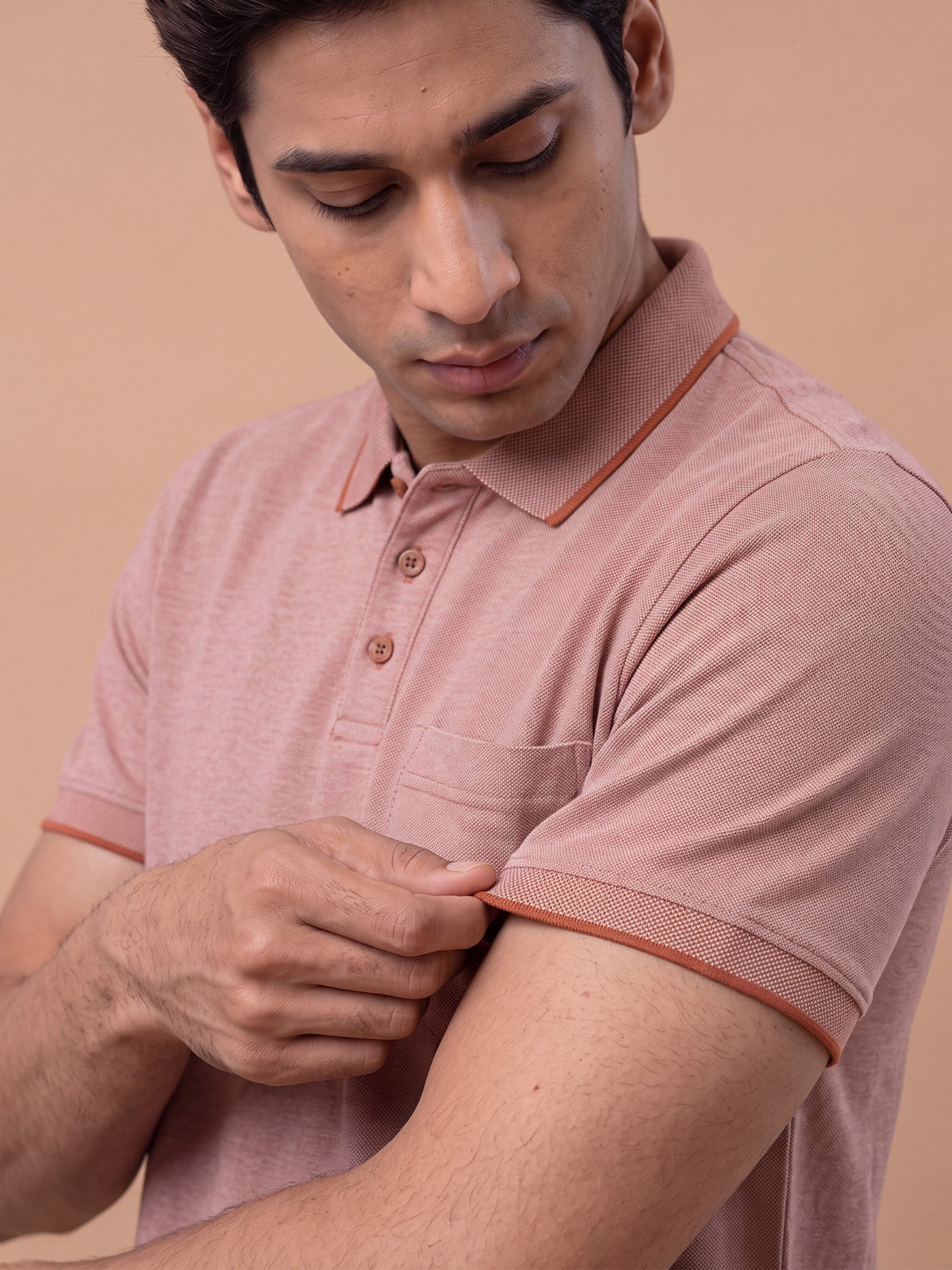 Cotton Rich Pique Polo T-Shirt Mocha Brown