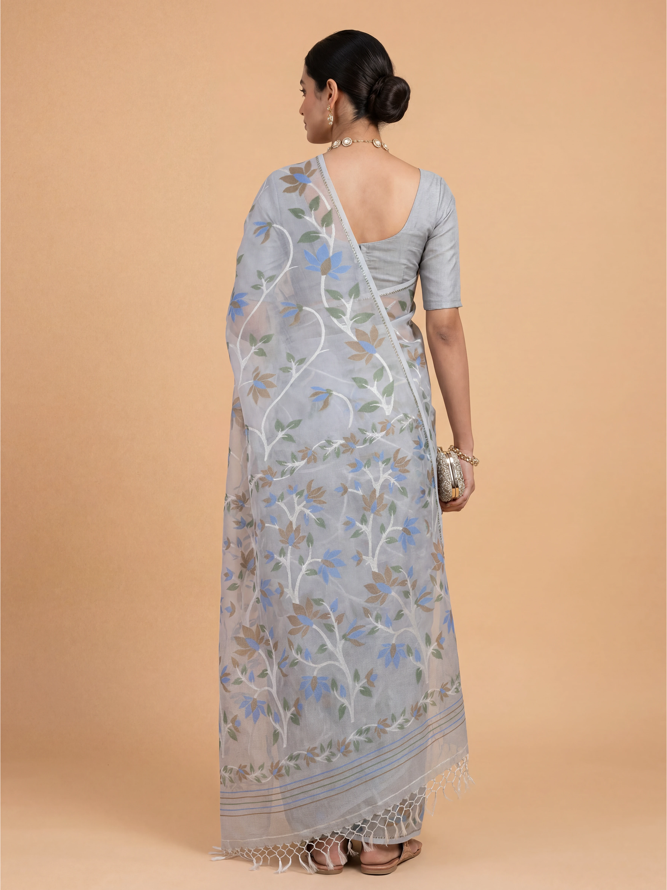 Women Semi Linen Printed Blue Saree SL250