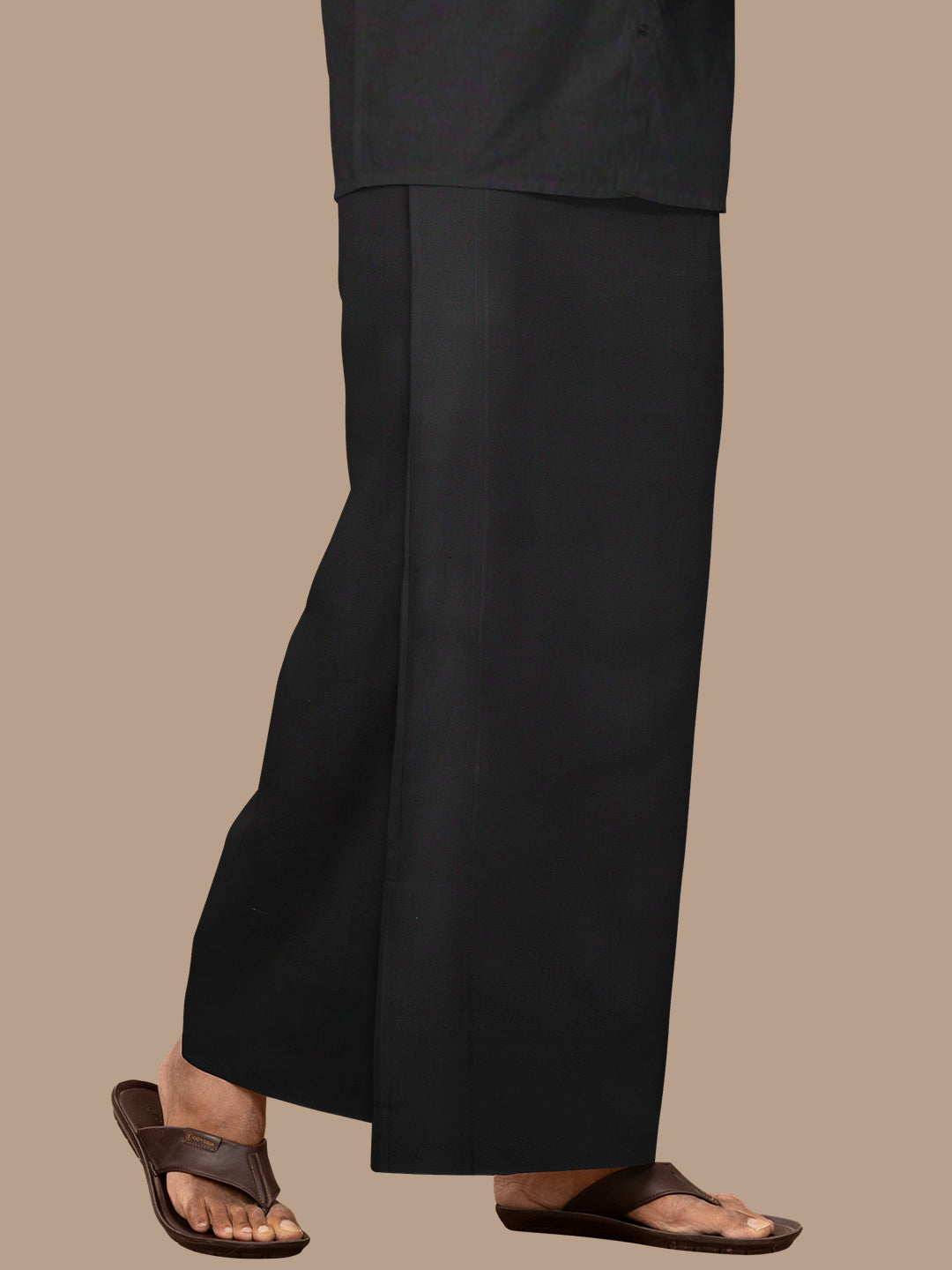 Men 100% Cotton Single Layer Black Dhoti with Small Border Poojan Paramas