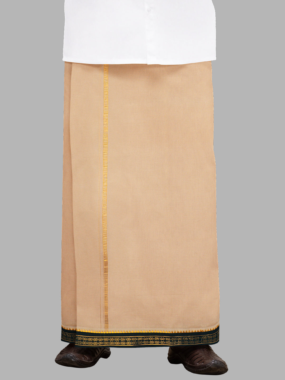 Men 100% Cotton Double Layer Light Kaavi Dhoti with Mayilkhan Border