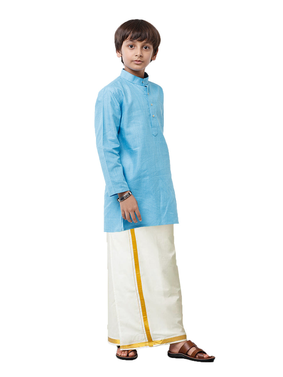Boys Fantastic Kurta & Cream Dhoti Set Blue FS4-Side view