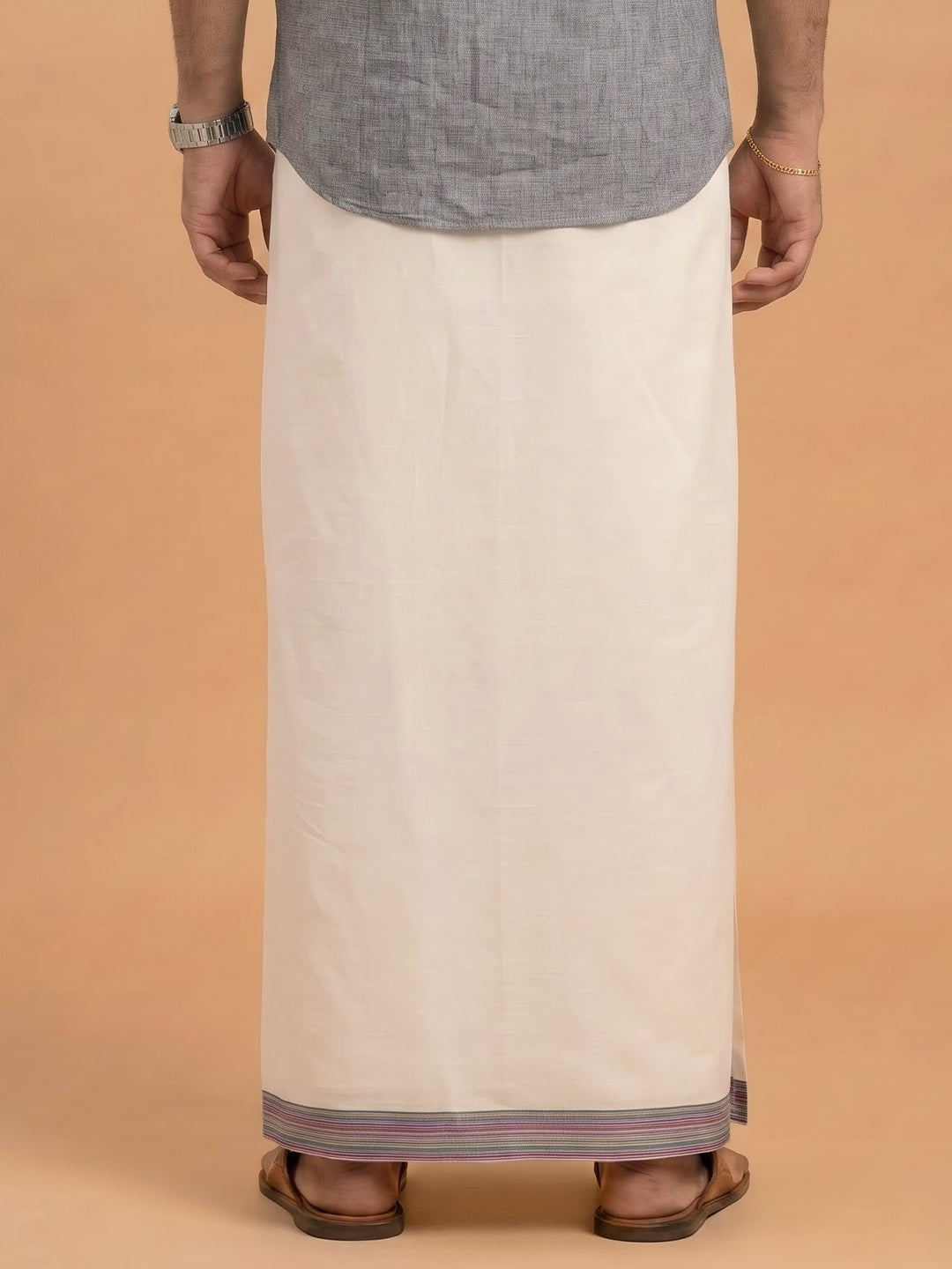 Double Layer 100% Cotton Cream Kora Dhoti with Colour Border - RKF06