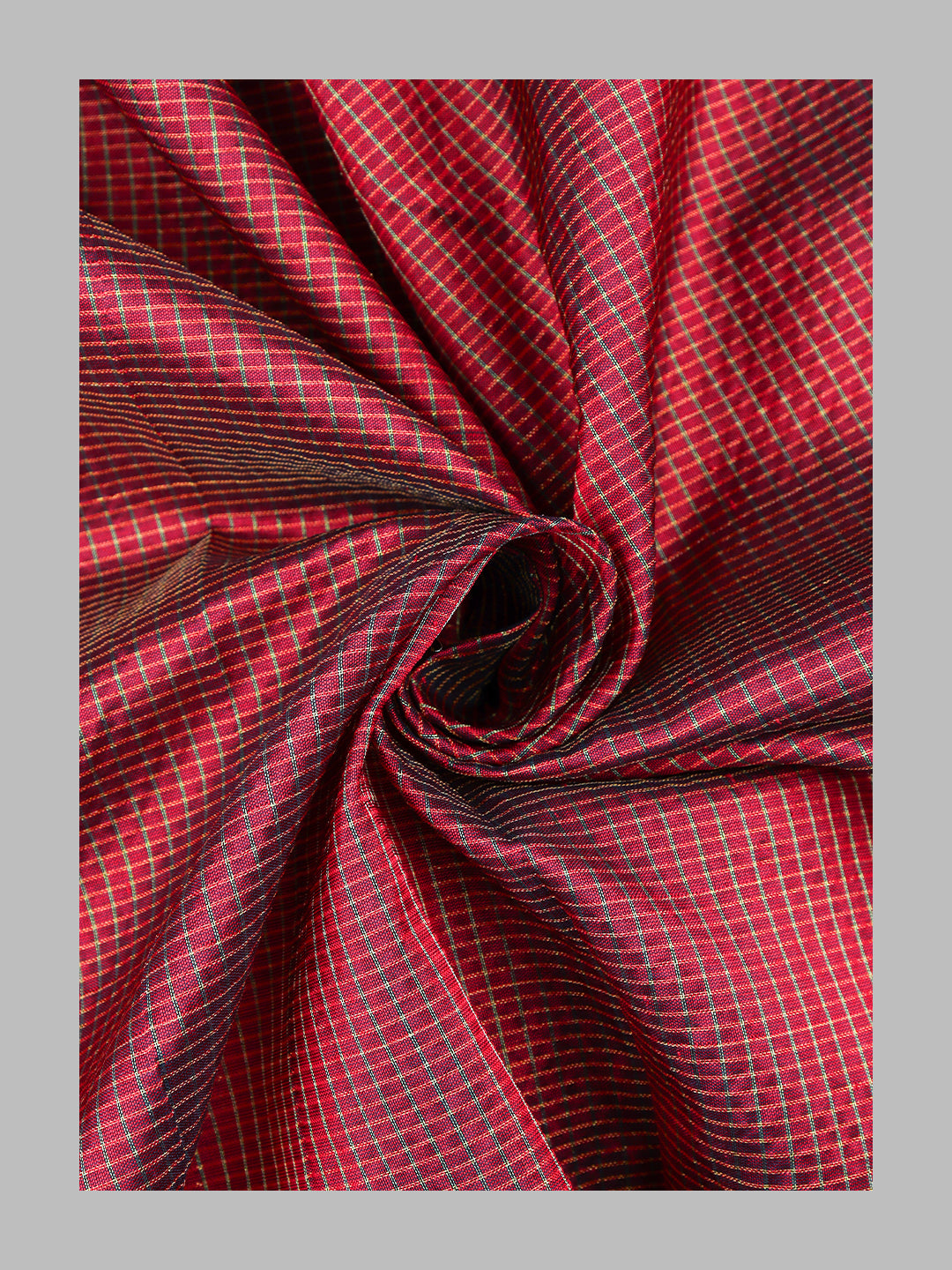Men Pure Silk Micro Jari Check Shirting Fabric Maroon