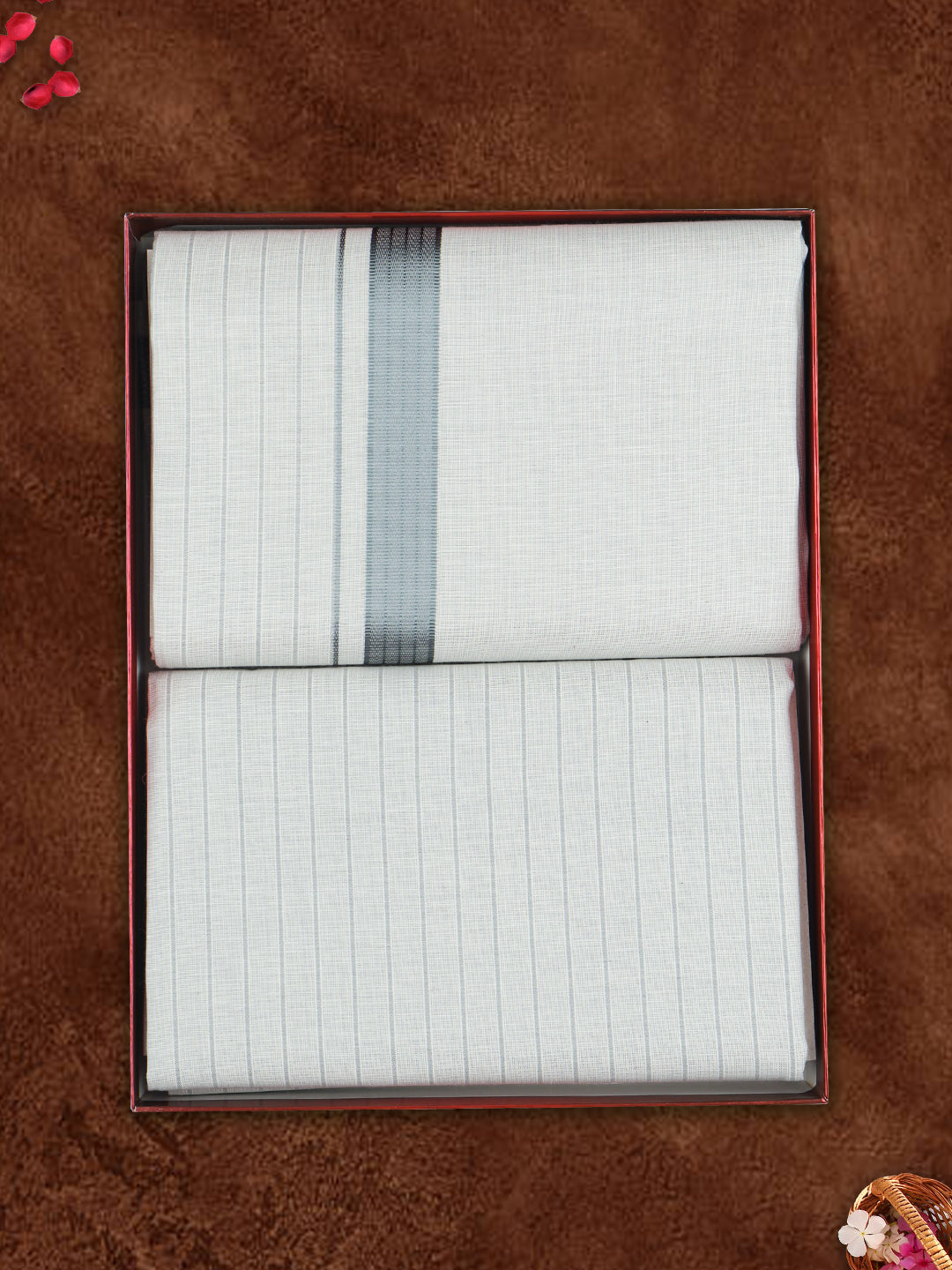 Men Tissue Grey Dhoti & Shirting Set Celebrity Delight