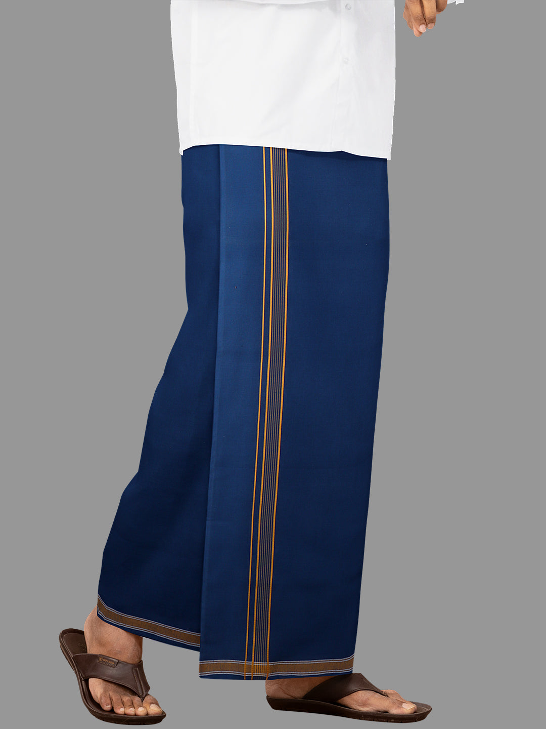 Men Cotton Blend Single Layer Blue Dhoti with Fancy Border Charming Line Colour 4