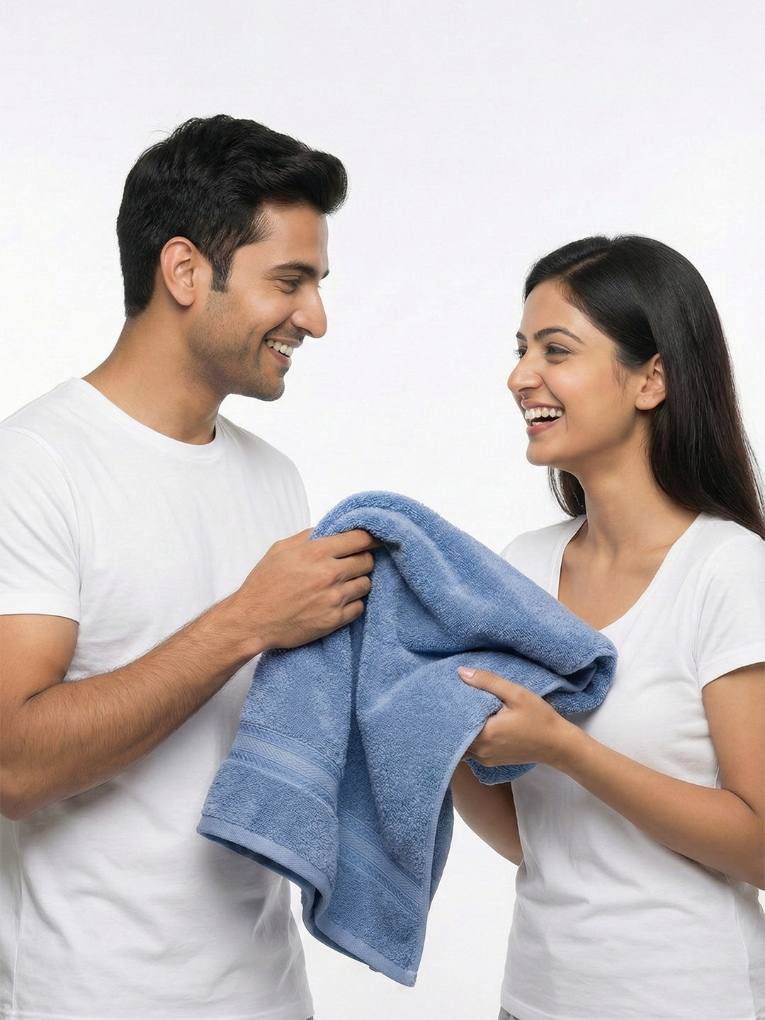 You & Me Premium Soft Terry Cotton Couple Bath, Face & Hand Towels Air Blue (Pack Of 6)