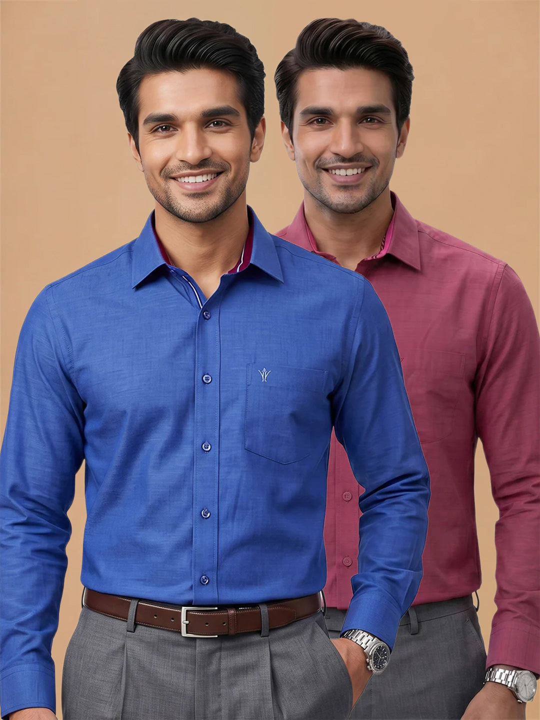 Pack of 2 | 100% Cotton Smart Fit Shirts - Dark Blue & Maroon