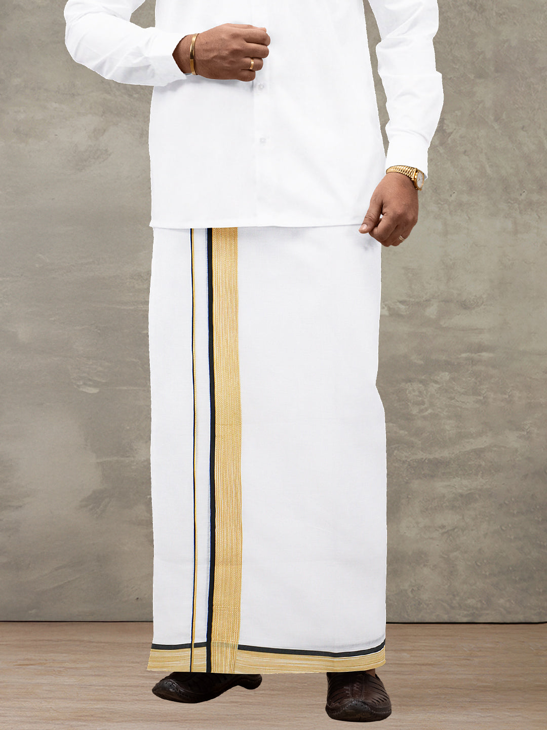Men 100% Cotton Double Layer White Dhoti with Fancy Border PMF10