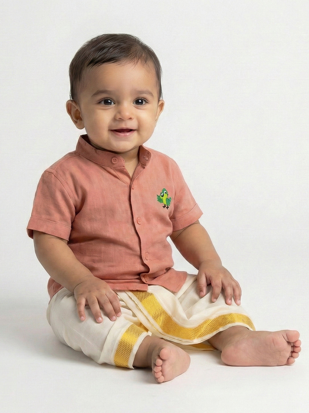 Born Baby Traditional Shirt with Dhoti and Panchakacham Set Pink