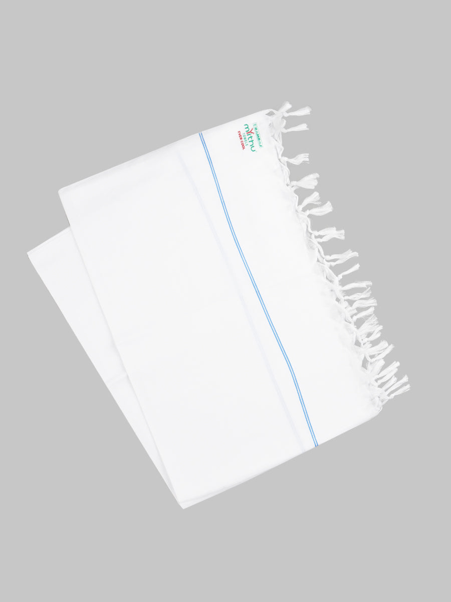 Cotton White Ever Cool Bath Towel-Blue