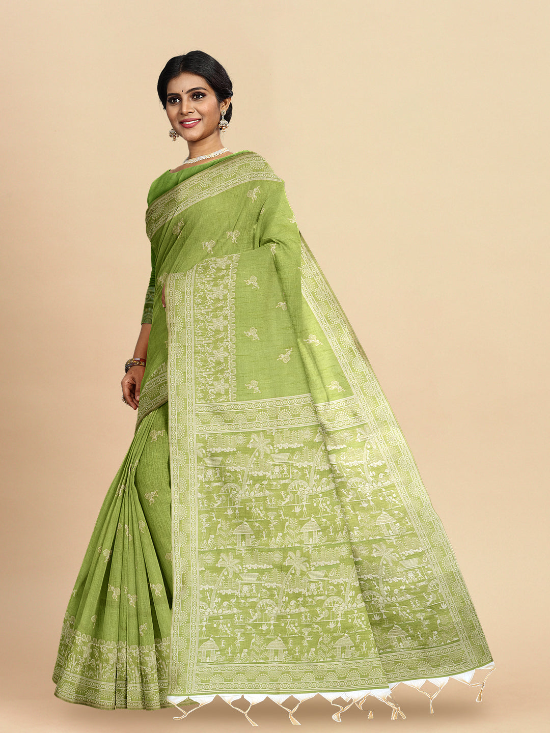 Women Gorgeous Green Semi Raw Silk Weaving Saree - SRS35