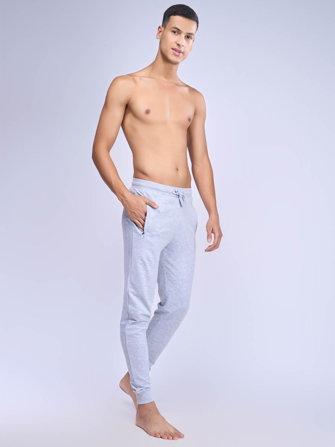 Men Combed Cotton Rich Jogger with Side Pockets Grey Melange EJ1