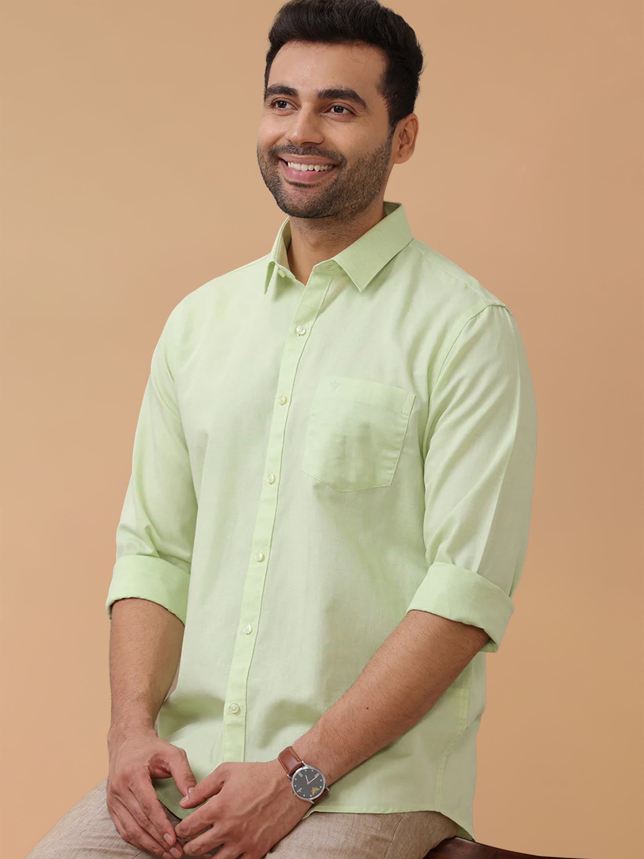 Linen Cotton LT Pale Green Regular Fit Shirt LF21