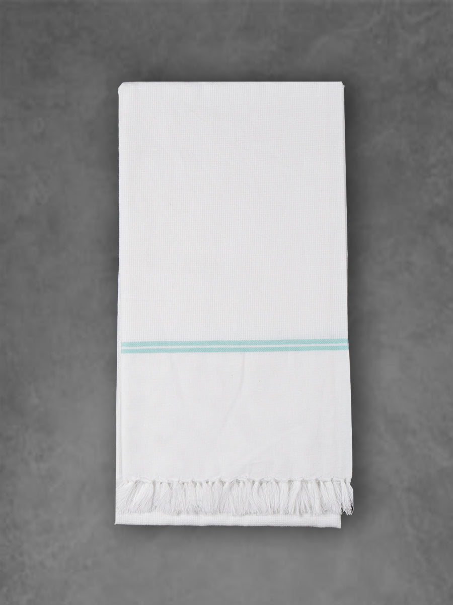 Premium Cotton Soft Feel White with Small Border Bath Towel 1046-Sky blue