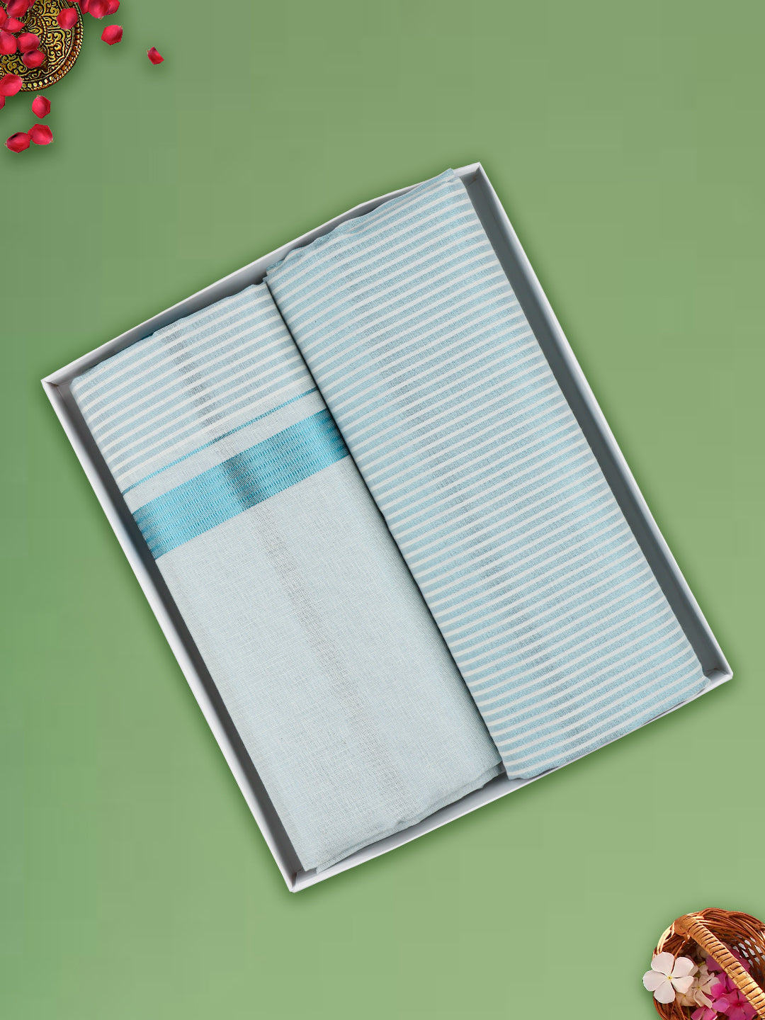 Men Tissue Cyan Dhoti & Shirting Set Celebrity Set