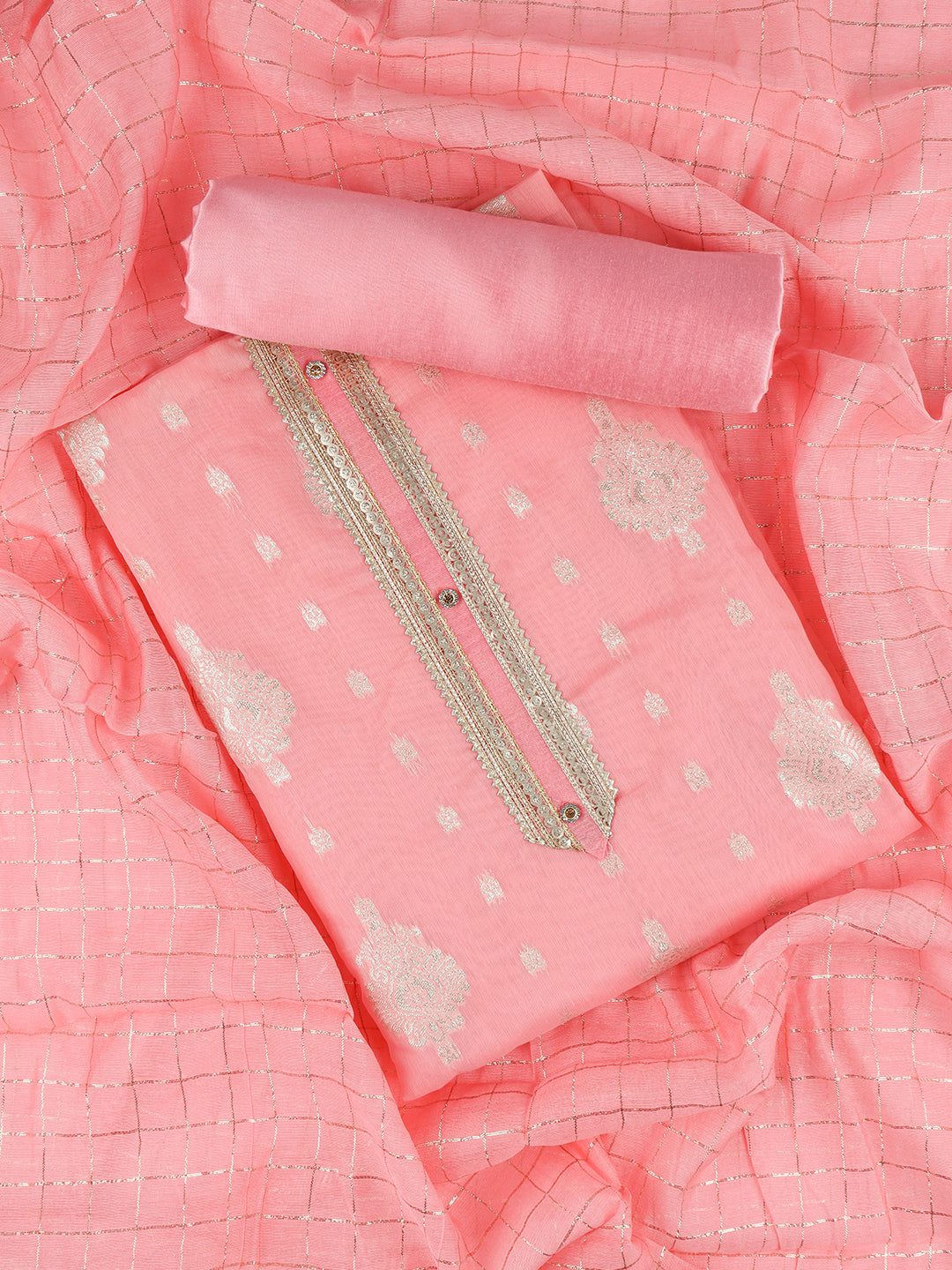 Women Cotton Rich Dress Material Pink -DM148