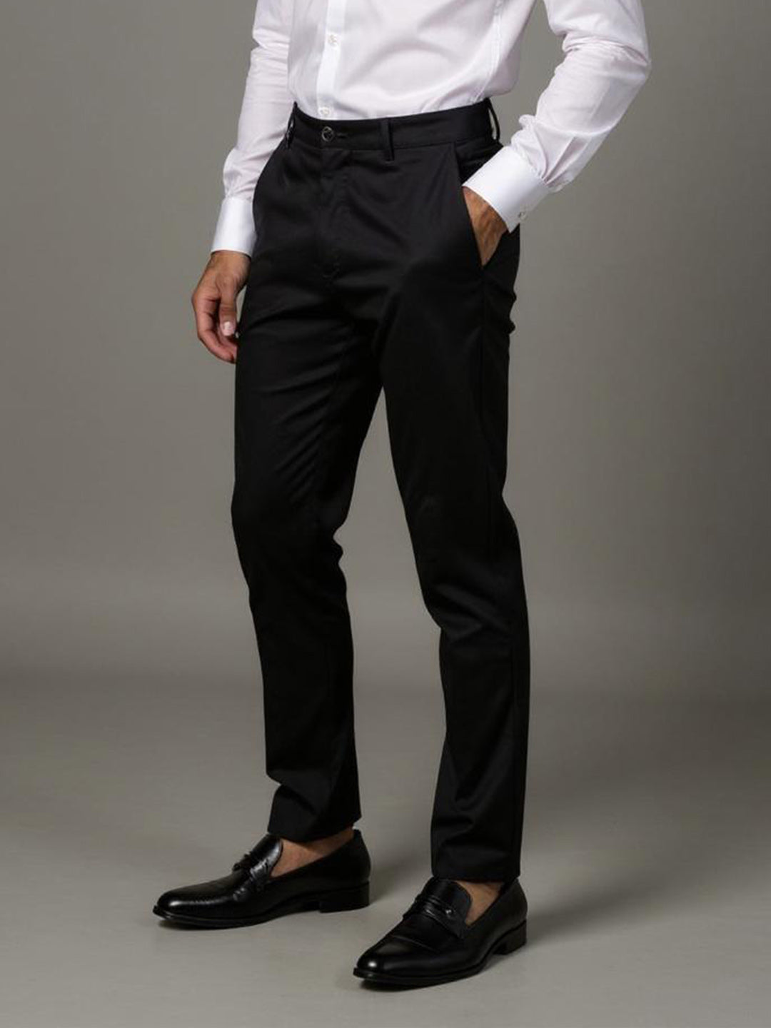Men Cotton Lycra Black Smart Fit Pant Zara