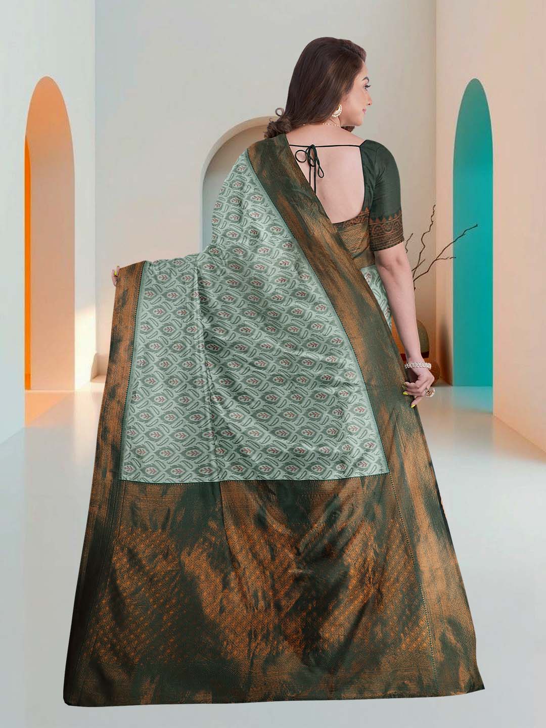Women Green Art Silk Printed Saree ASS50
