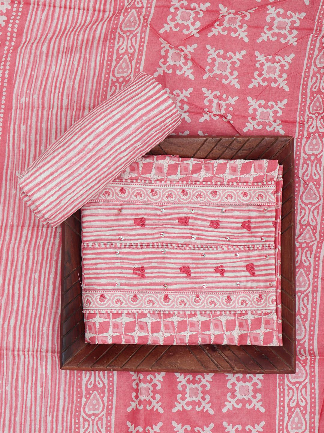 Women Pure Cotton Dress Material Pink DM330