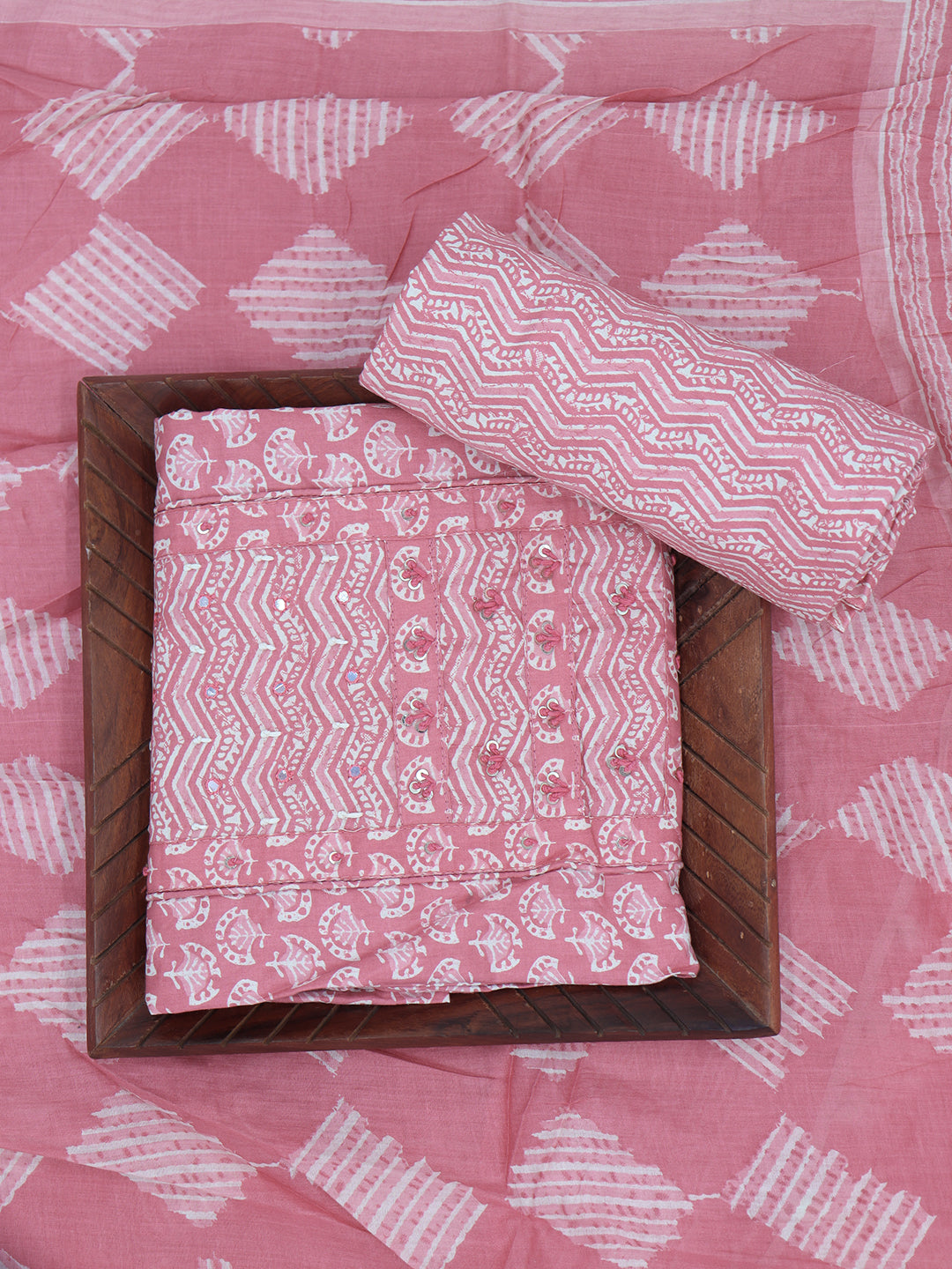 Women Pure Cotton Dress Material Rose Pink DM328