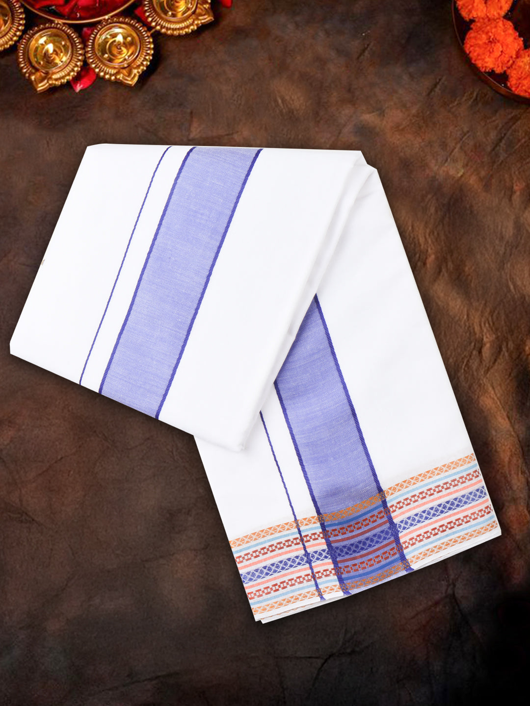 Men Cotton Navy Fancy Border Panchakacham with Angavasthram Srirasthu(9+5) SR49