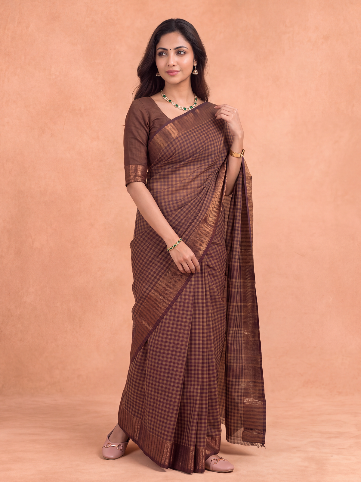Women Chettinad Cotton Maroon with Orange Saree CCS13
