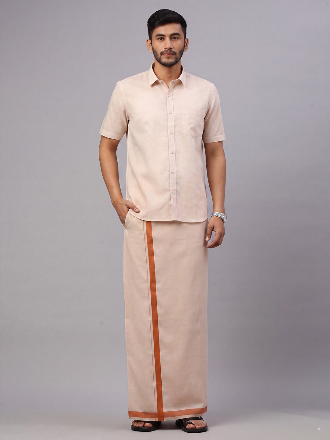 Tissue Copper Shirt & Dhoti (2-in-1 )Set