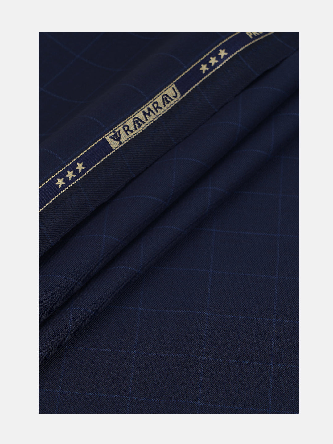 Men Wool Blended Checks Suiting Fabric Navy Star Wool