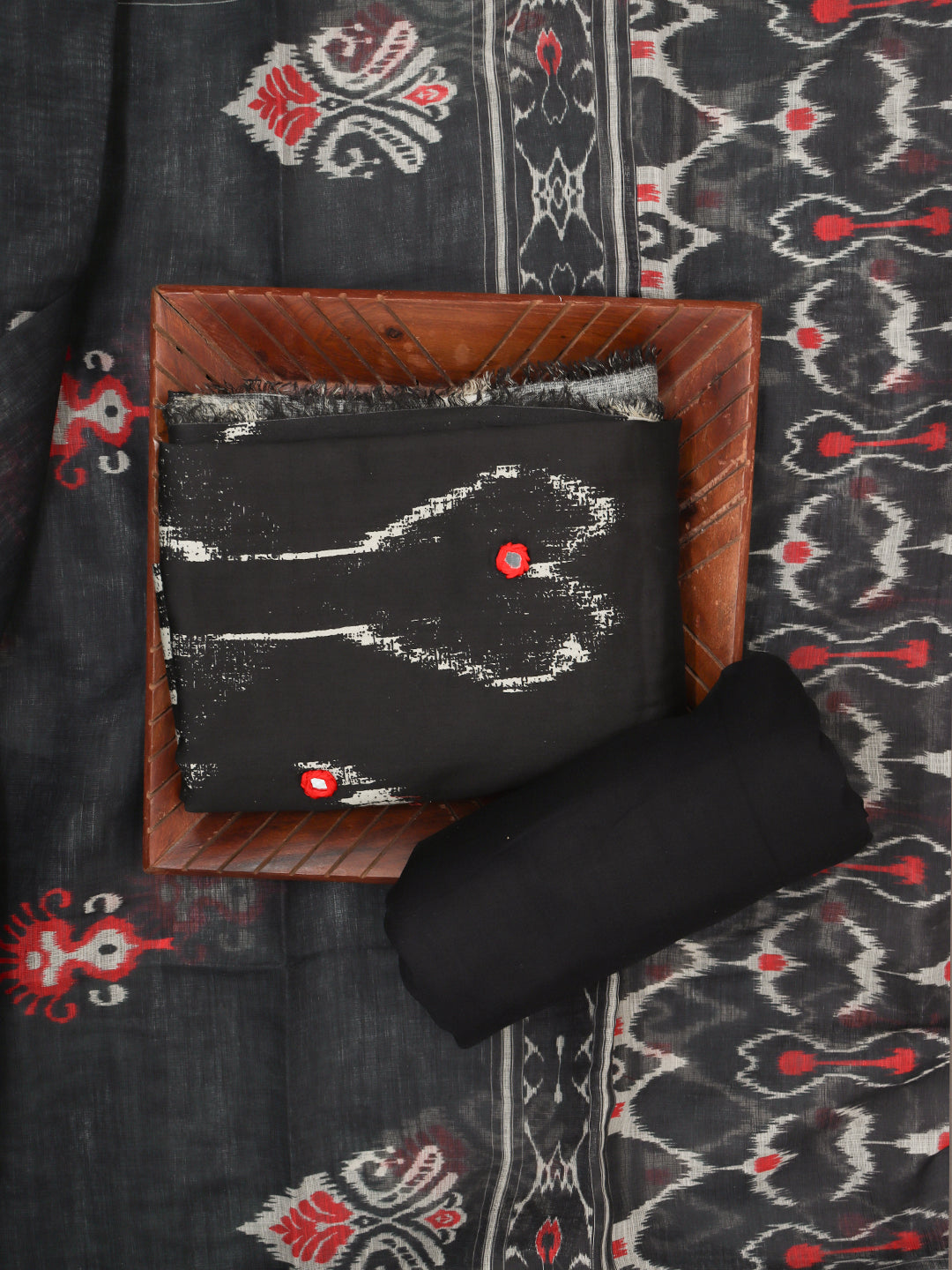 Women Pure Cotton Dress Material Black DM334