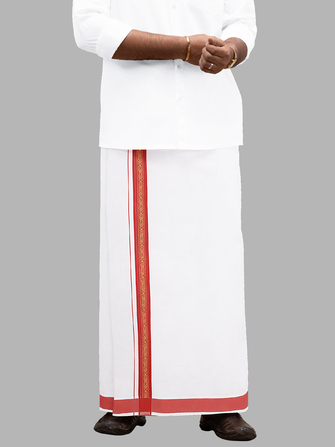 Men Single Layer Cotton Blend White Dhoti with Double Side Fancy Border HM 04