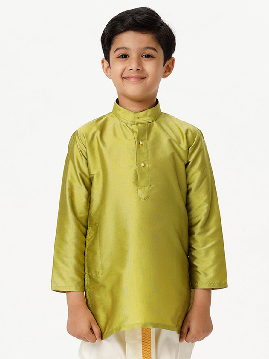 Boys Silk Cotton Full Sleeves Parrot Green Kurta