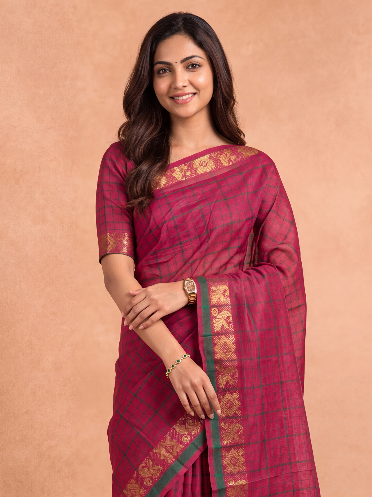 Women Chettinad Cotton Dark Pink Saree CCS20