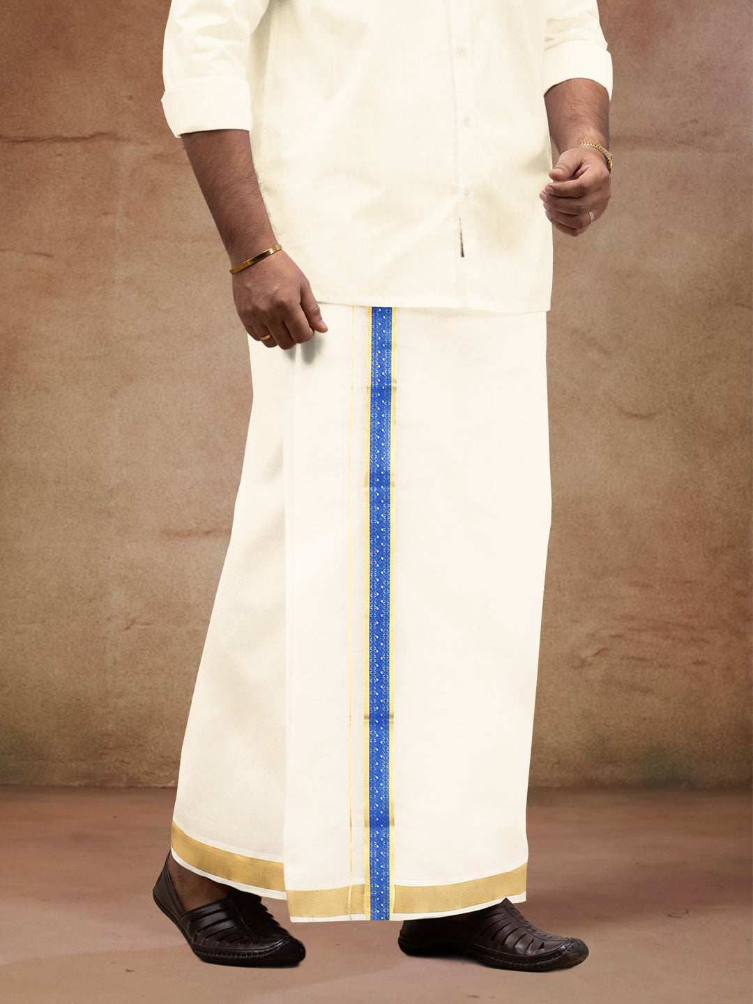 Men Kora Cotton Double Layer Dhoti with Double Side Fancy Jari Border PR18