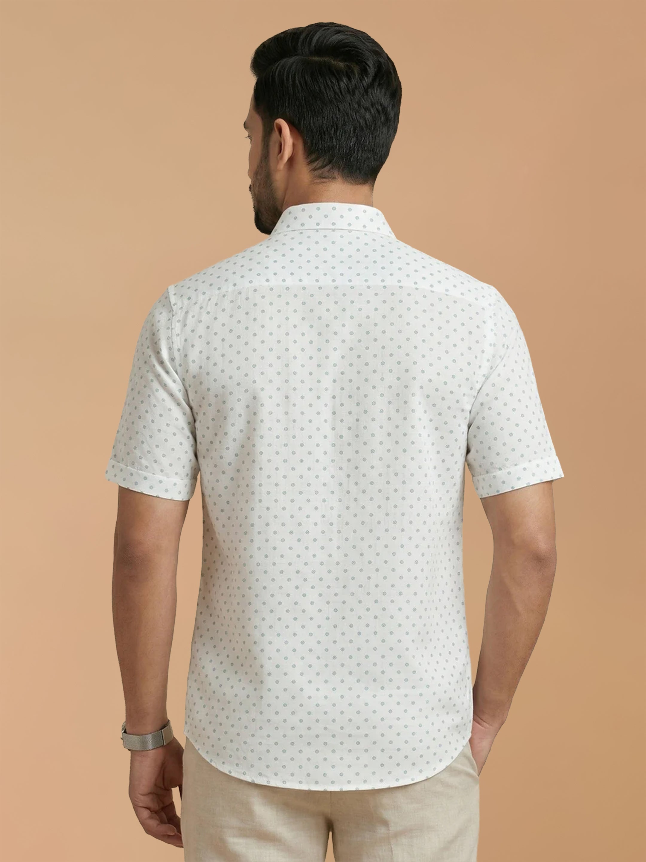 Cotton Rich White Printed Regular Fit Shirt T66 APT16