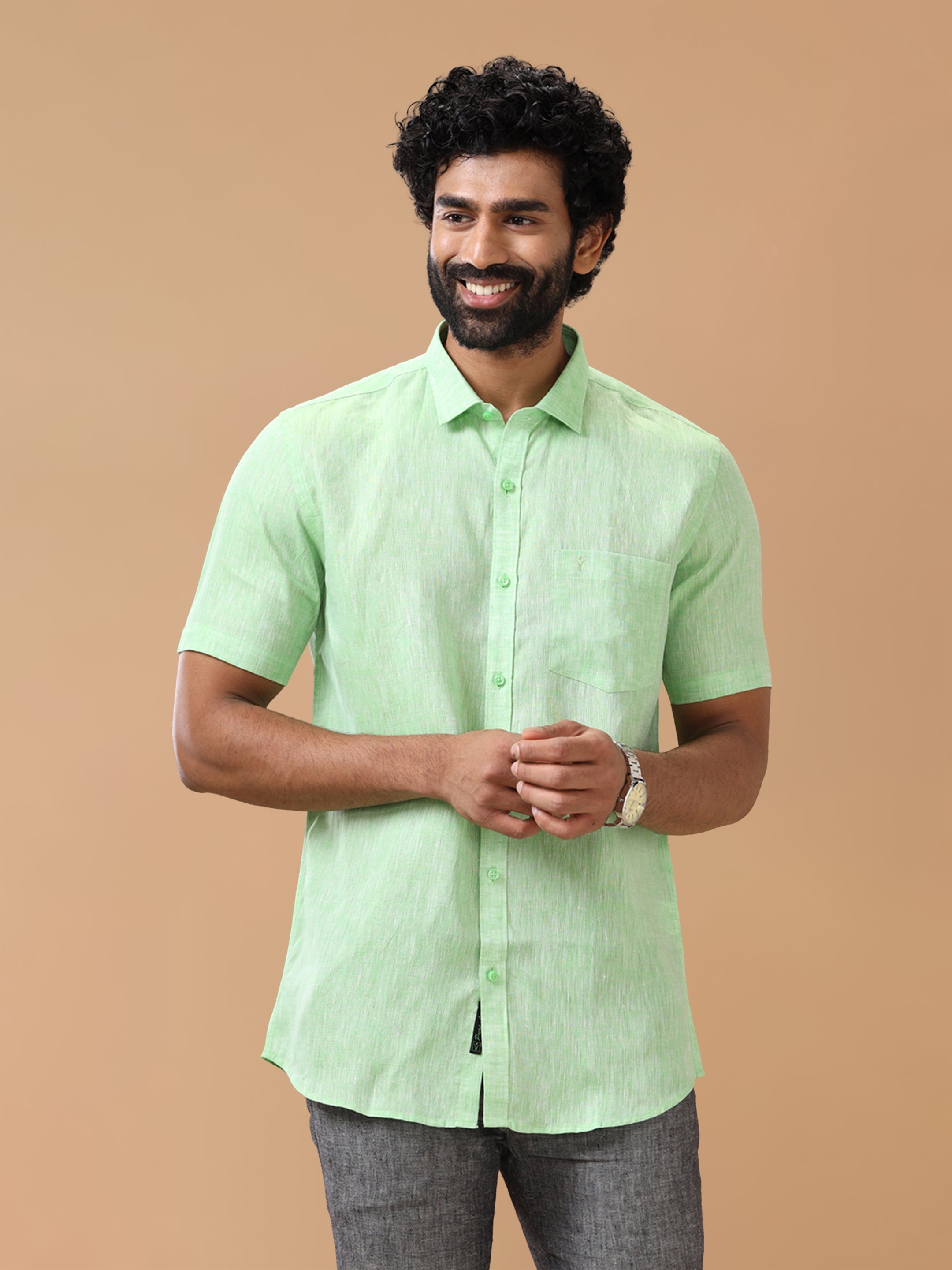 Pure Linen Pale Green Smart Fit Shirt L25