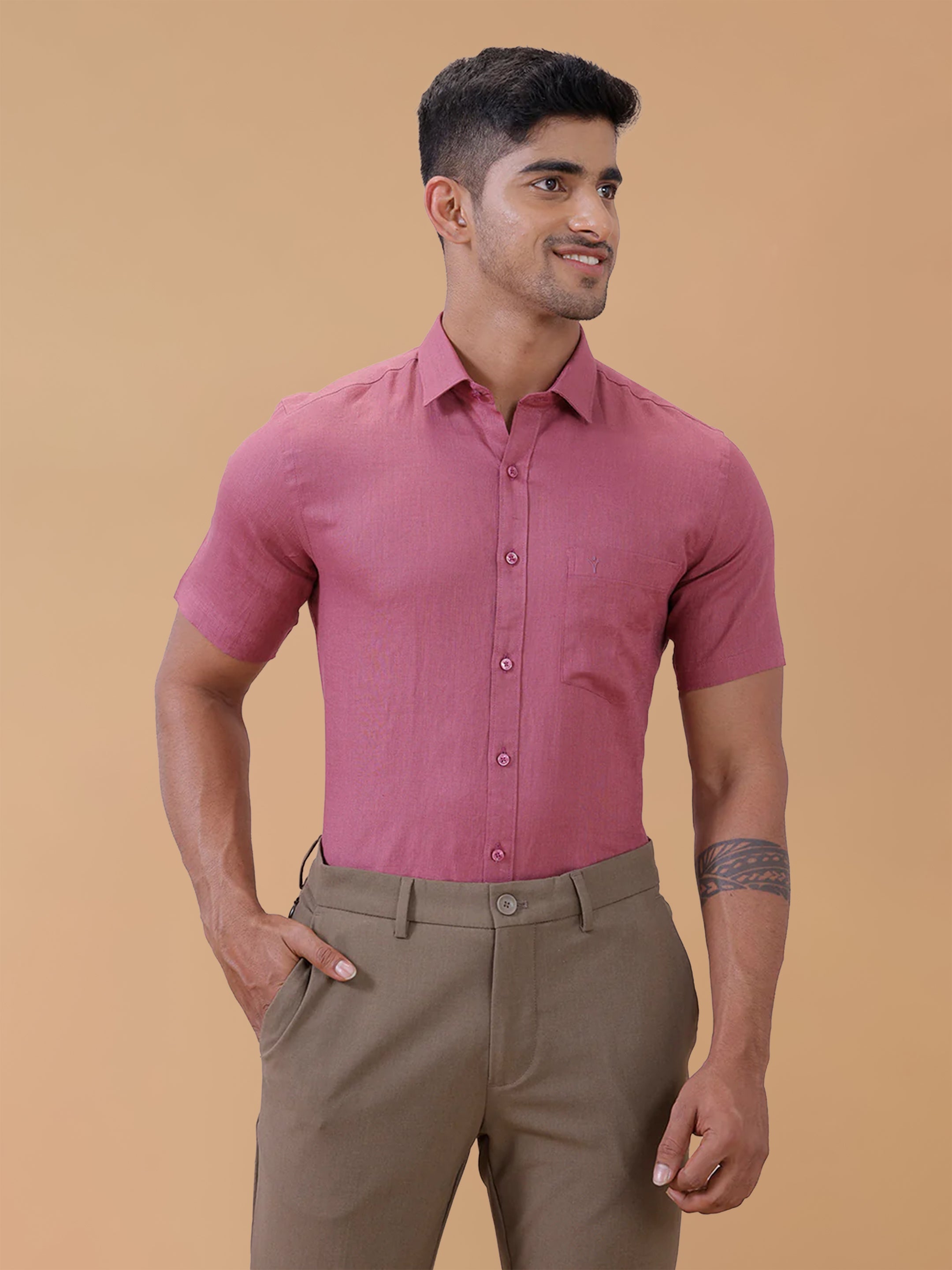 Pure Linen purple Pink Smart Fit Shirt L122