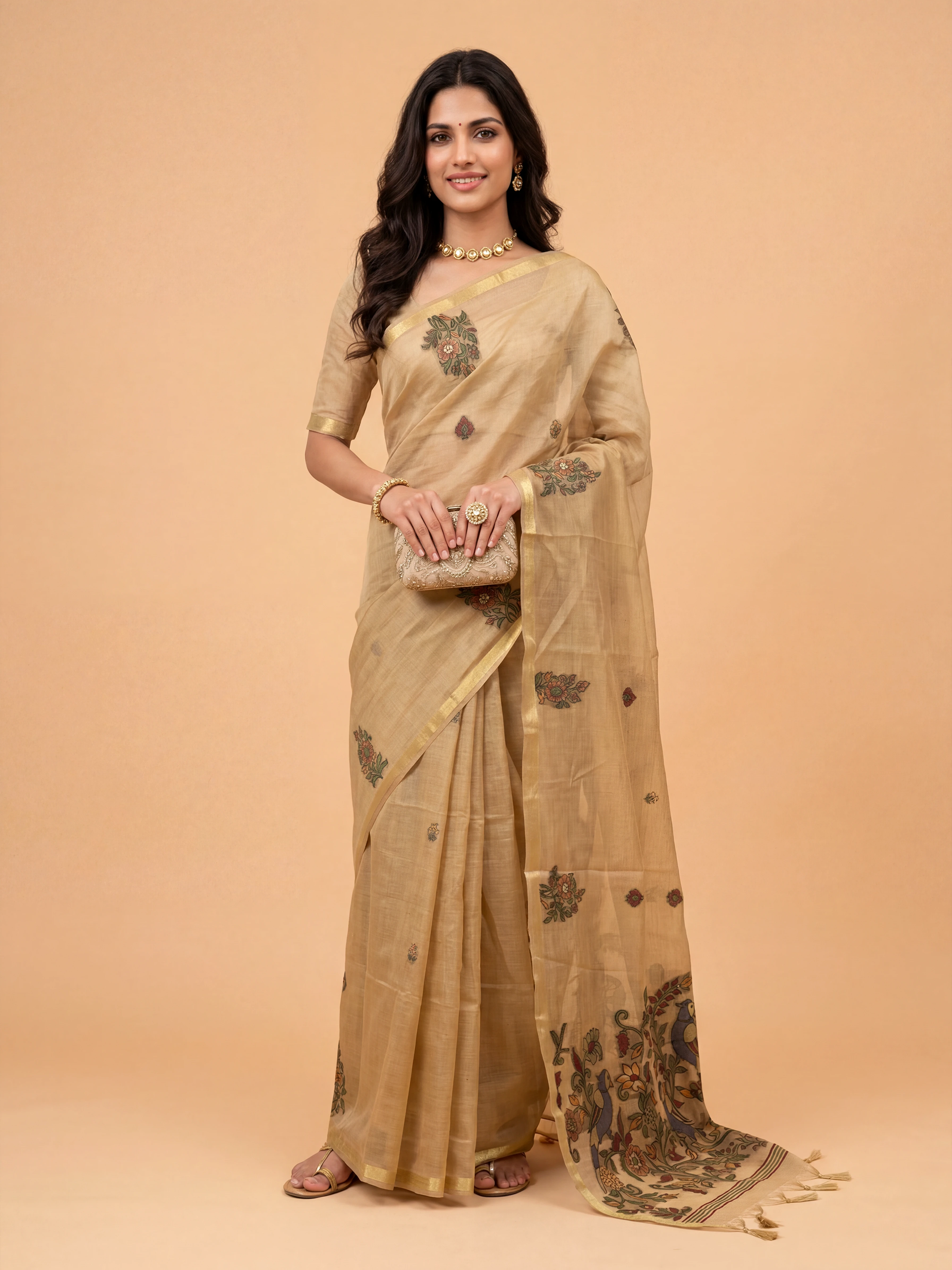 Women Pure Cotton Printed Brown Saree PCS270