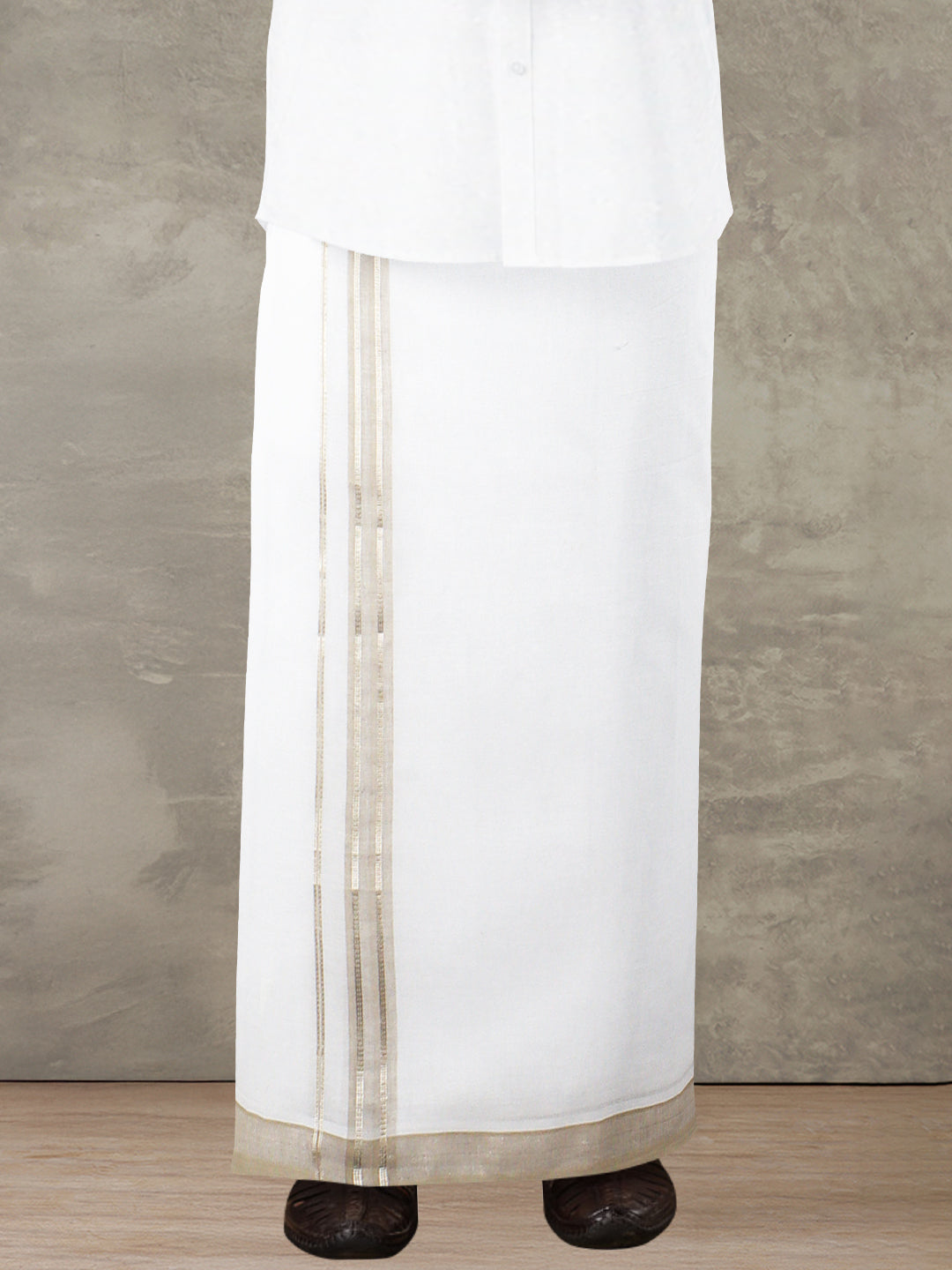 Men 100% Cotton Double Layer White Dhoti with Fancy Jari Border SGJF02