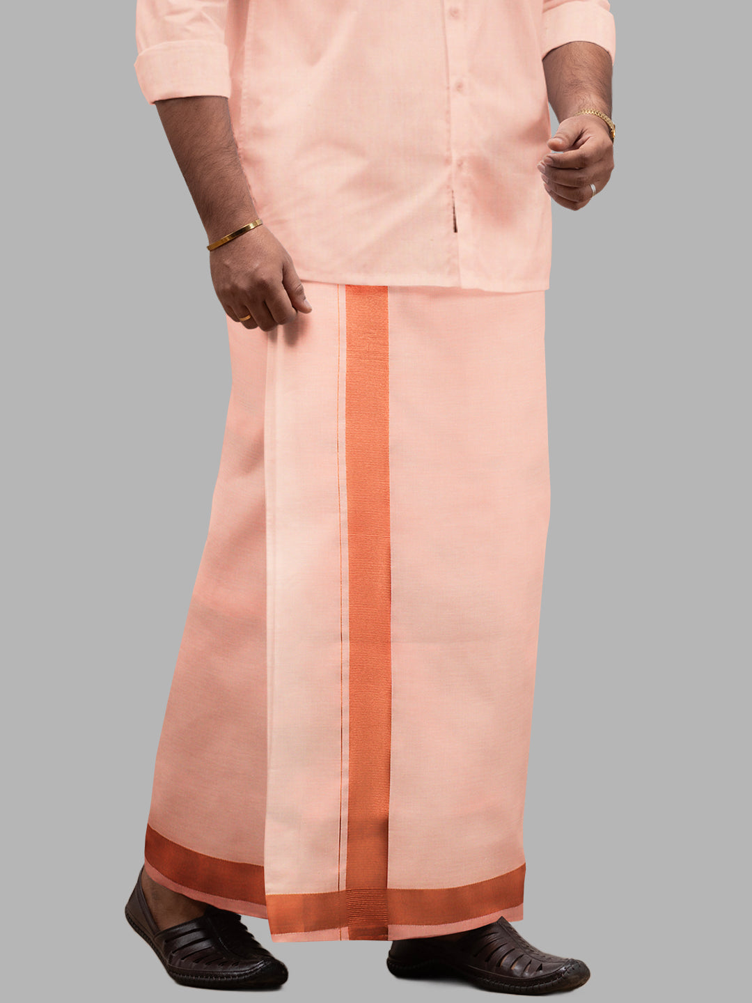 Men Tissue Single Layer Copper Dhoti with Jari Border Extreme