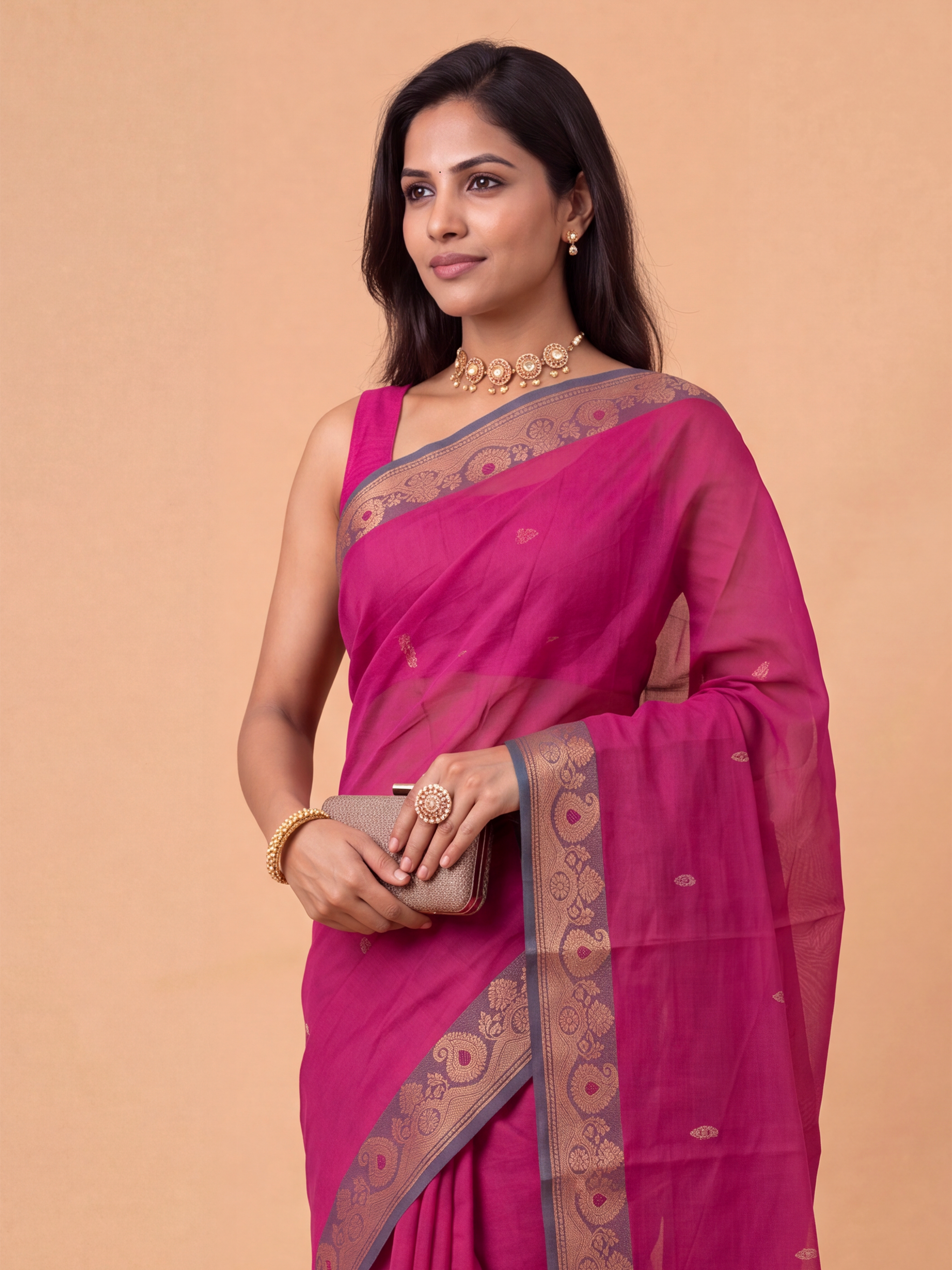 Women Chettinad Cotton Dark Pink Saree CCS07