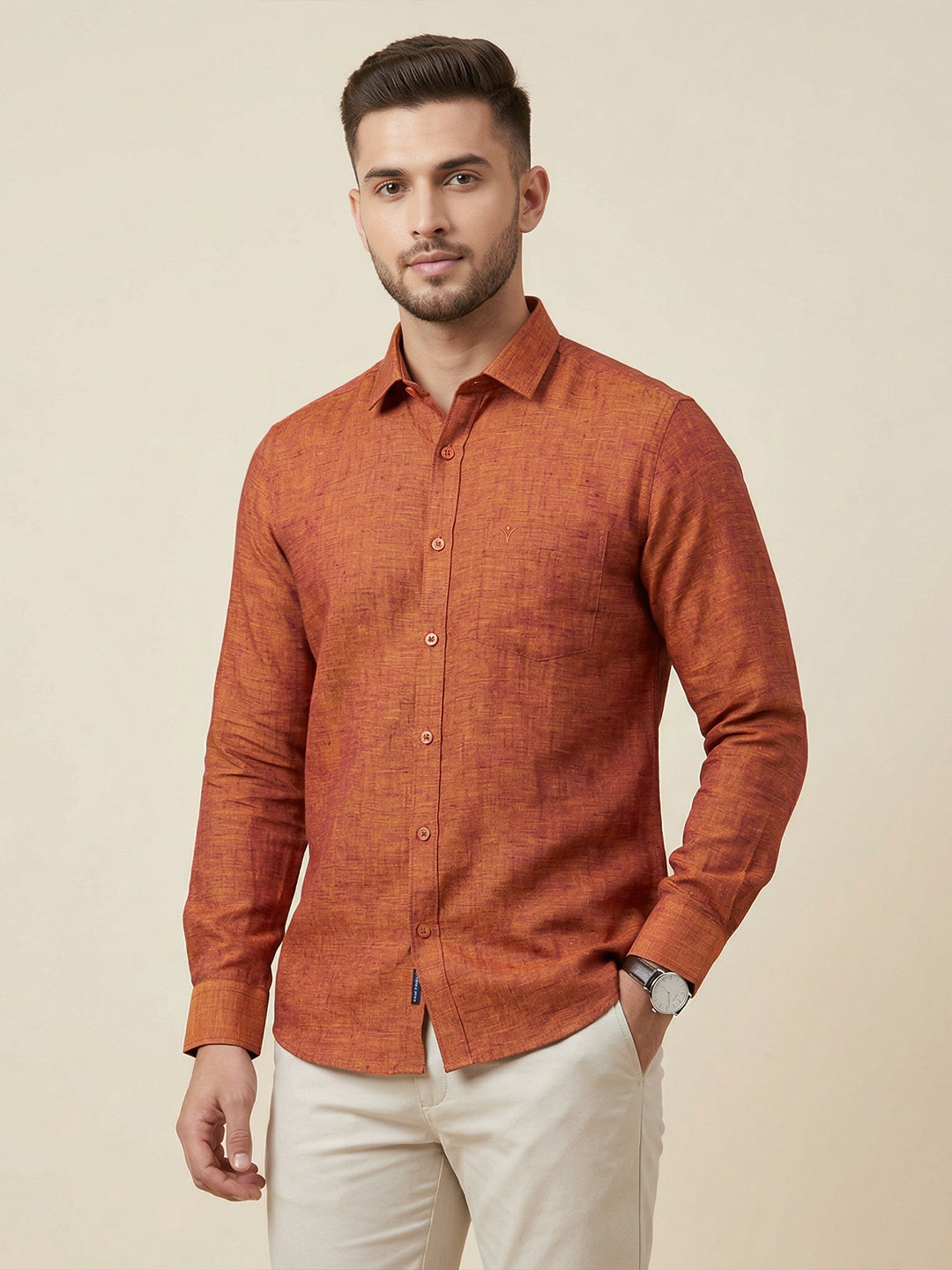 Men Pure Linen Blue Shirt L90