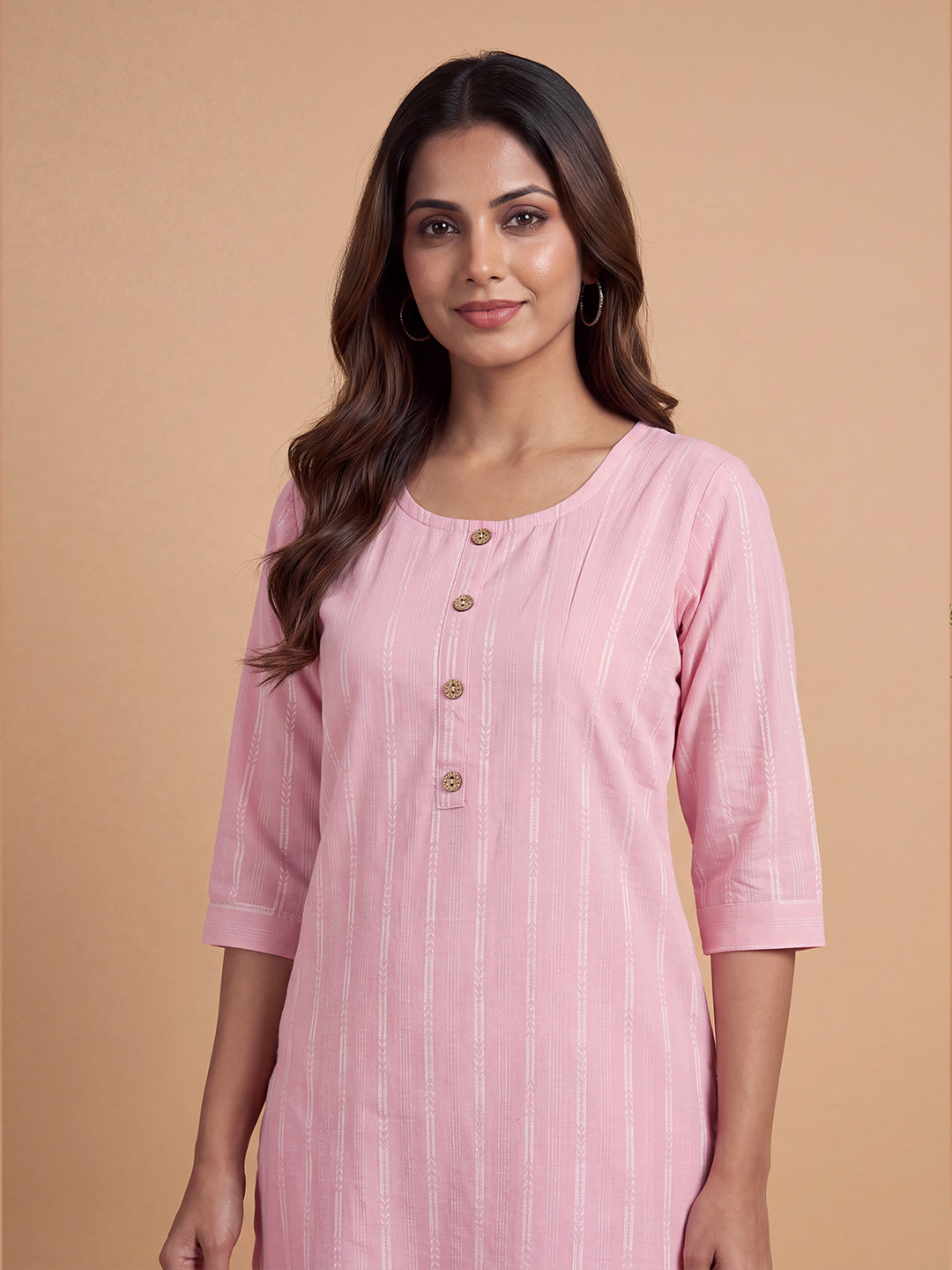 Women Embroidered Pink Kurti Set EKS149