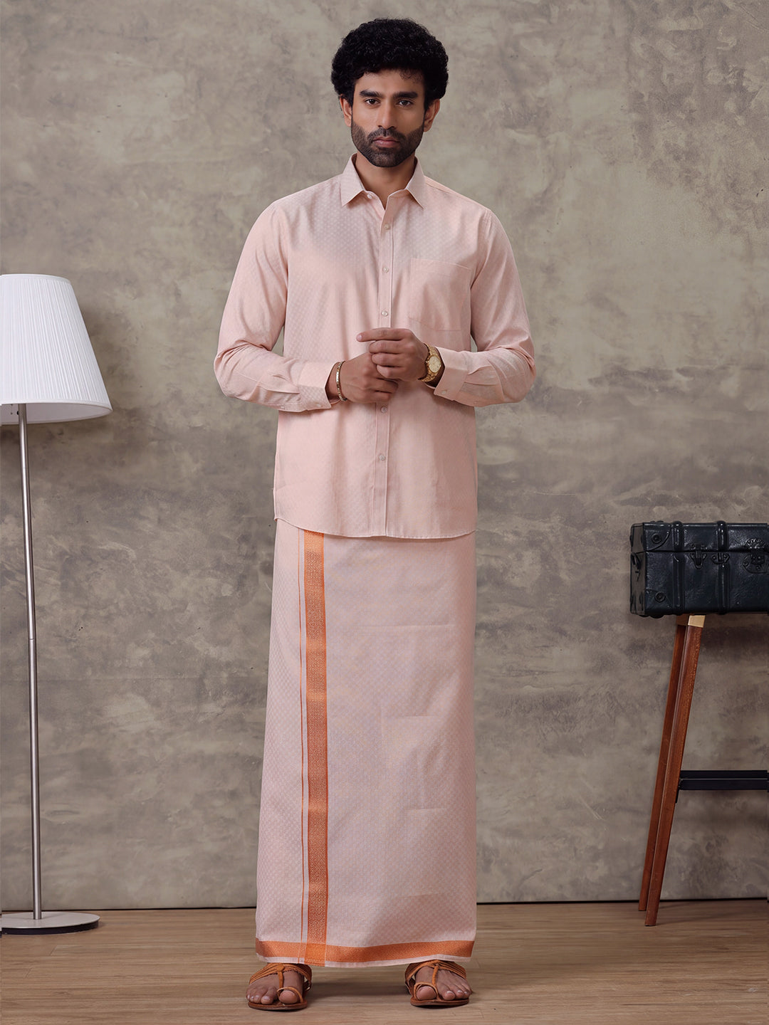 Tissue Copper Jacquard Shirt & Dhoti Set CD11