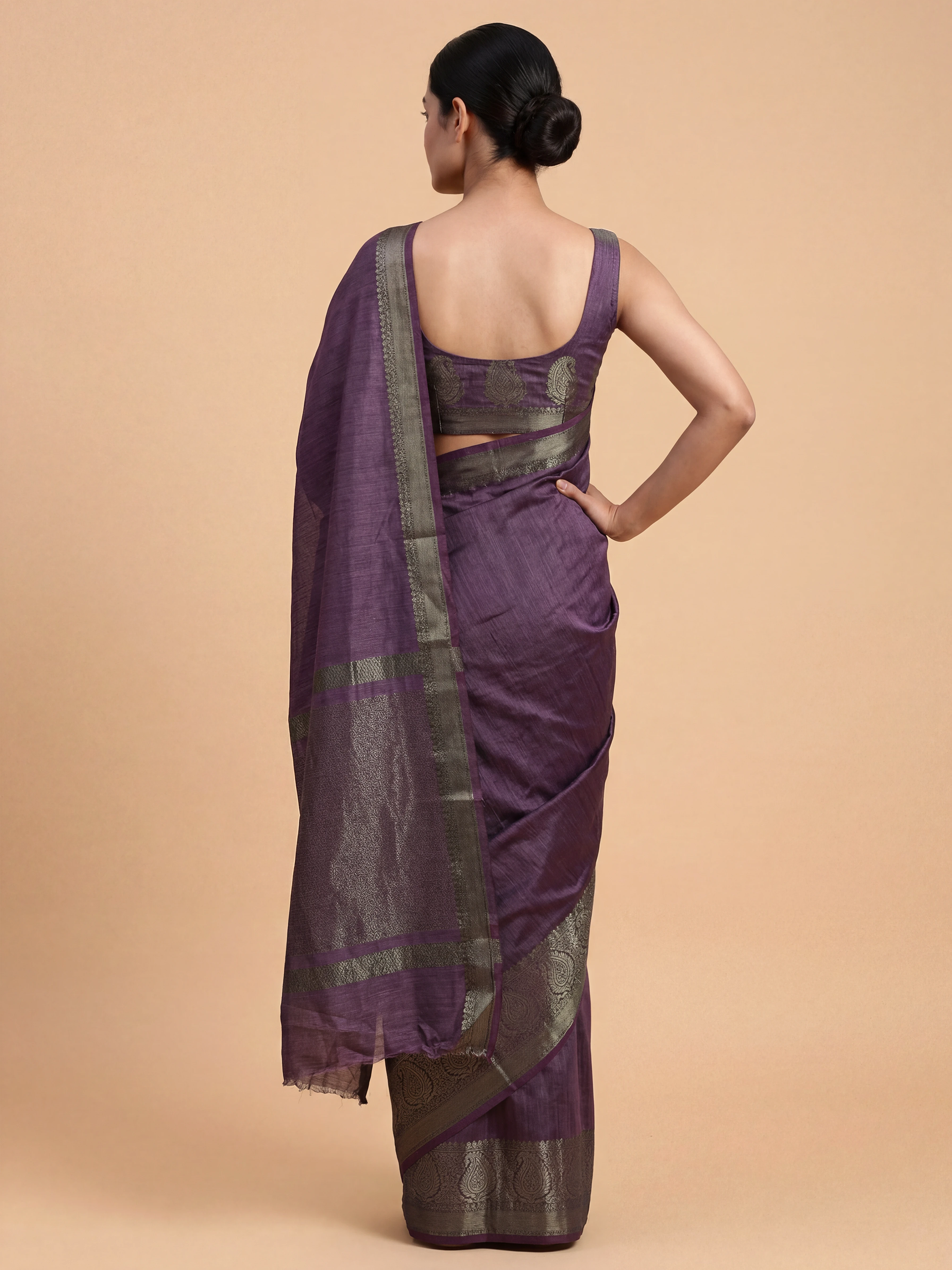 Women Semi Tussar Violet Saree ST335