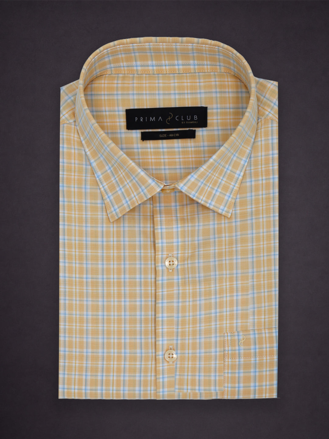 Prima Club Premium Cotton Dobby Yellow Blue Checked Regular Fit Shirt SRBM5