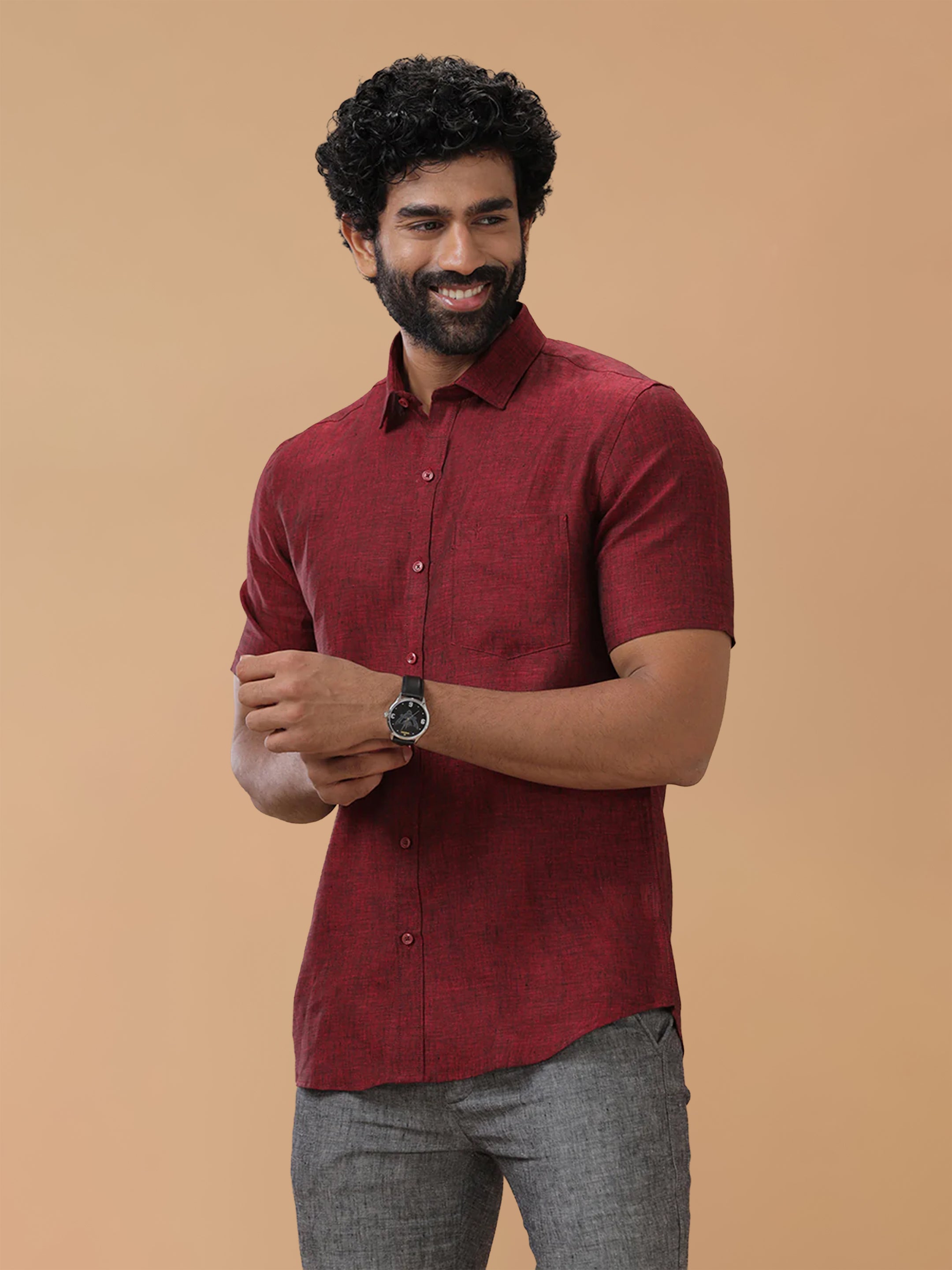 Pure Linen Rustic Red Smart Fit Shirt L30