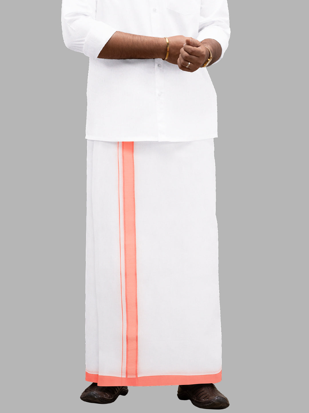 Men 100% Cotton Double Layer White Dhoti with Fancy Border RPN03